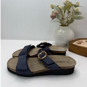 NAOT Anabel Leather Wedge Strappy Comfort Sandals Navy Blue Women's 9/EU 40